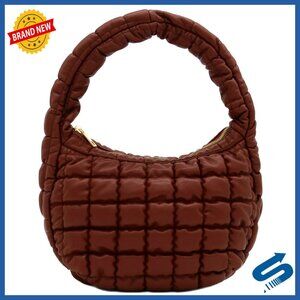 Lightweight Quilted PU Leather Puffer Hobo Shoulder Bag 11x8x3